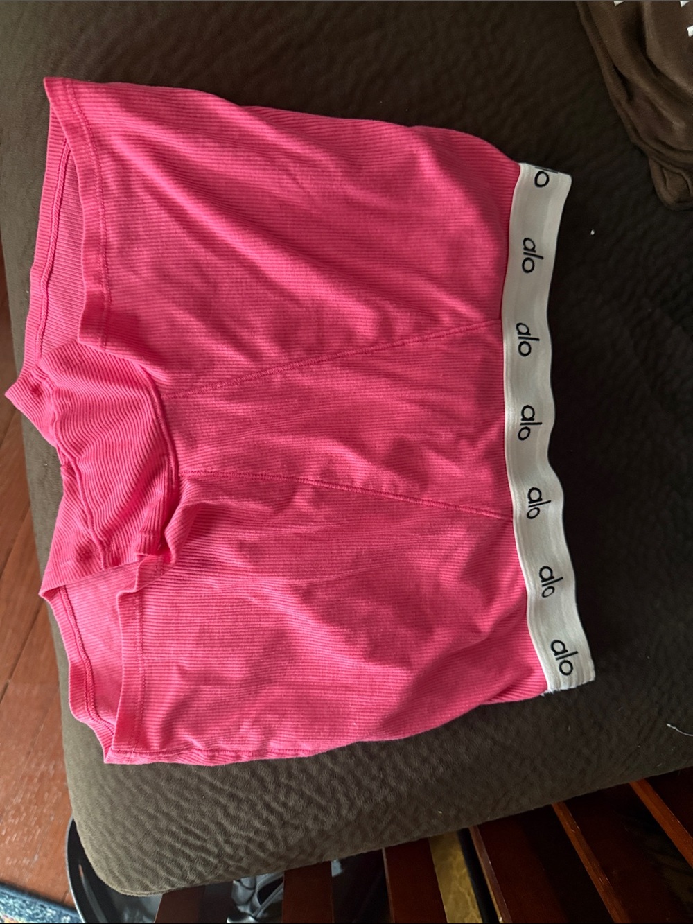 ALO Yoga Ribbed Hot Pink High-Waist Athletic Shorts with Logo Waistband